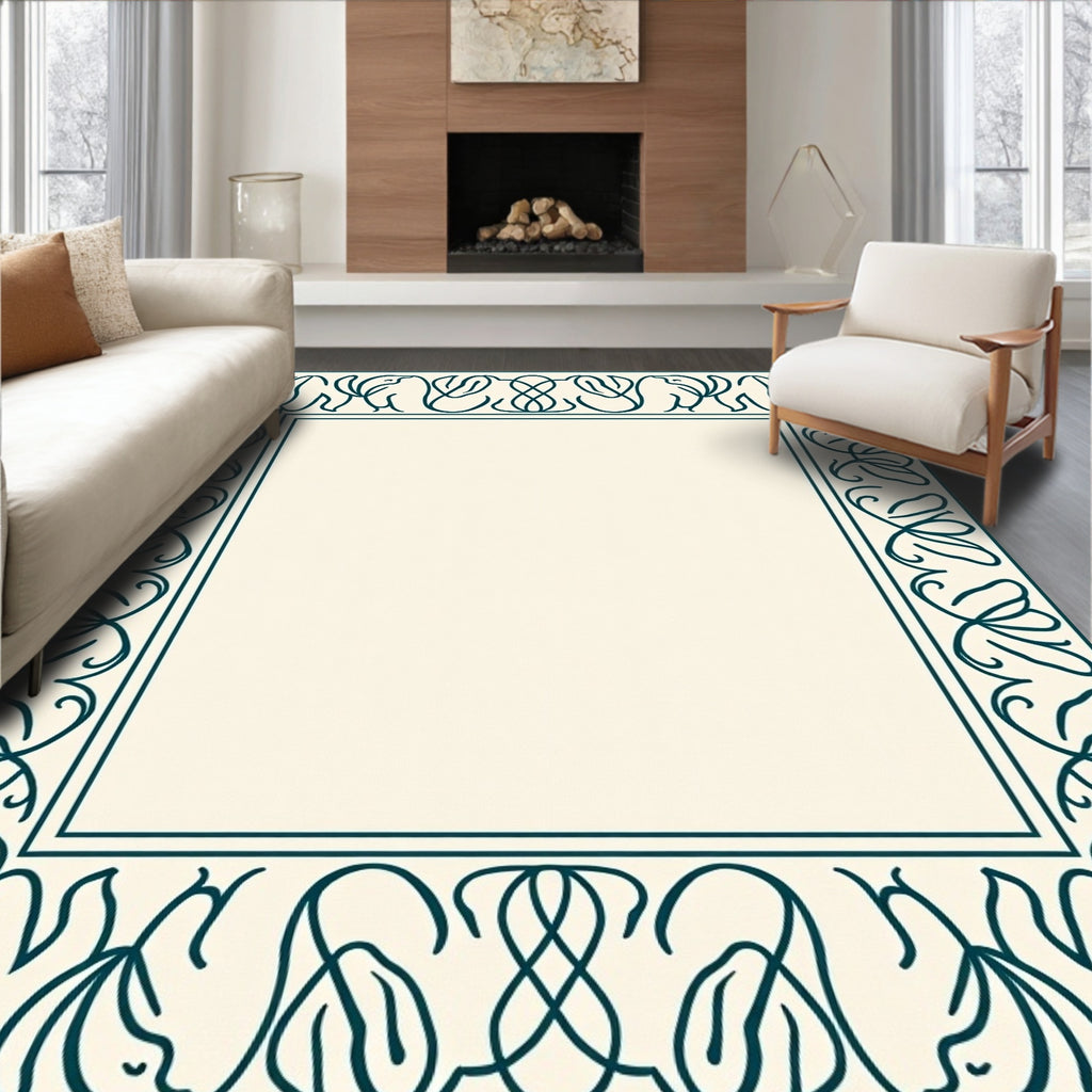 Deep Teal Botanical Vintage Frame Rug