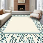 Deep Teal Botanical Vintage Frame Rug