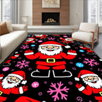 Playful Santa Claus with Snowflakes on Black Rug