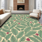 Green Palm Leaf With Red Flower Rug