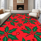 Festive Red Holly Berry Branches Rug