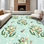 Light Blue Whimsical Floral Bouquet Art Rug