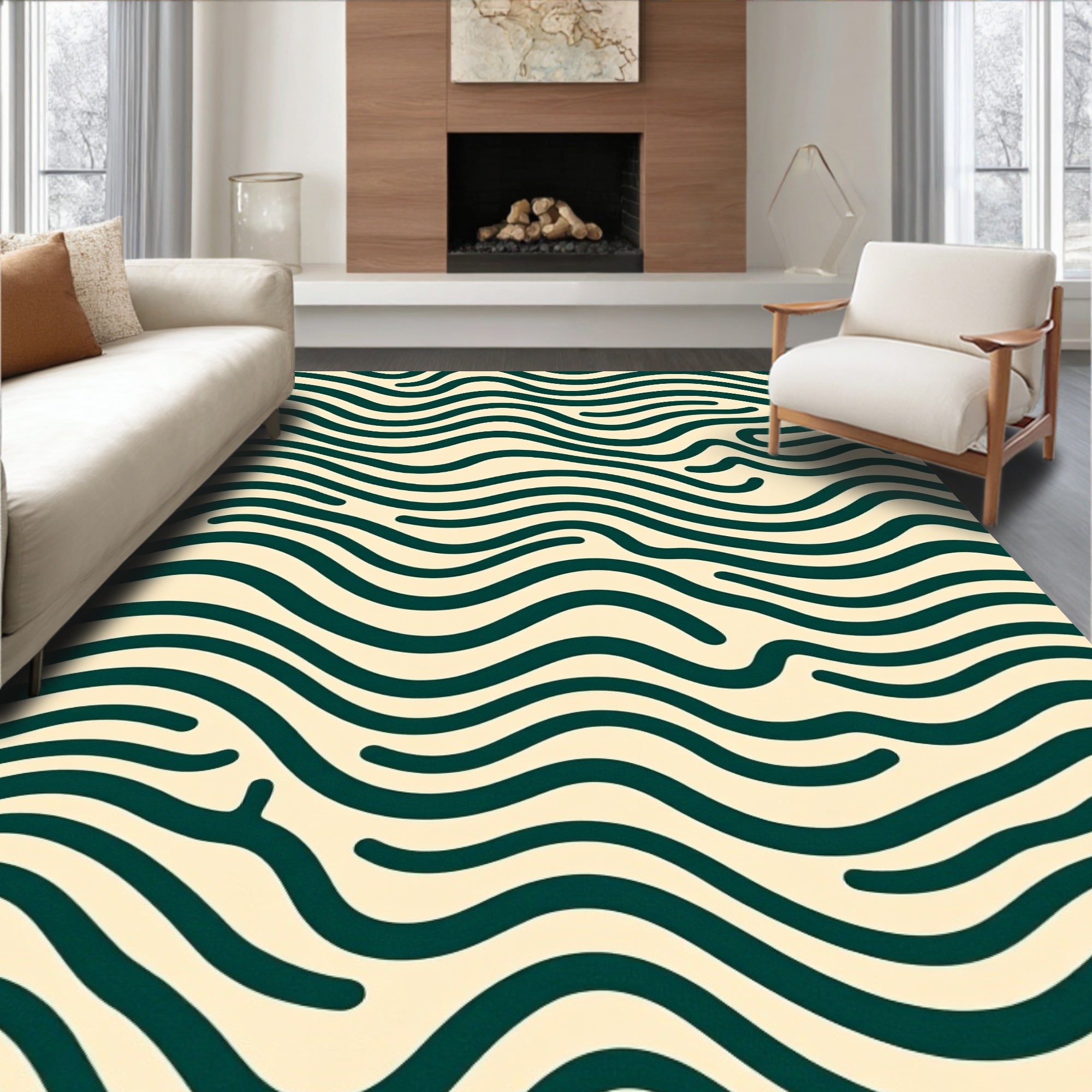 Classic Teal Wave Lines Rug