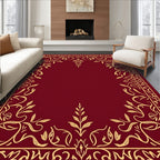 Deep Red Golden Floral Border Rug