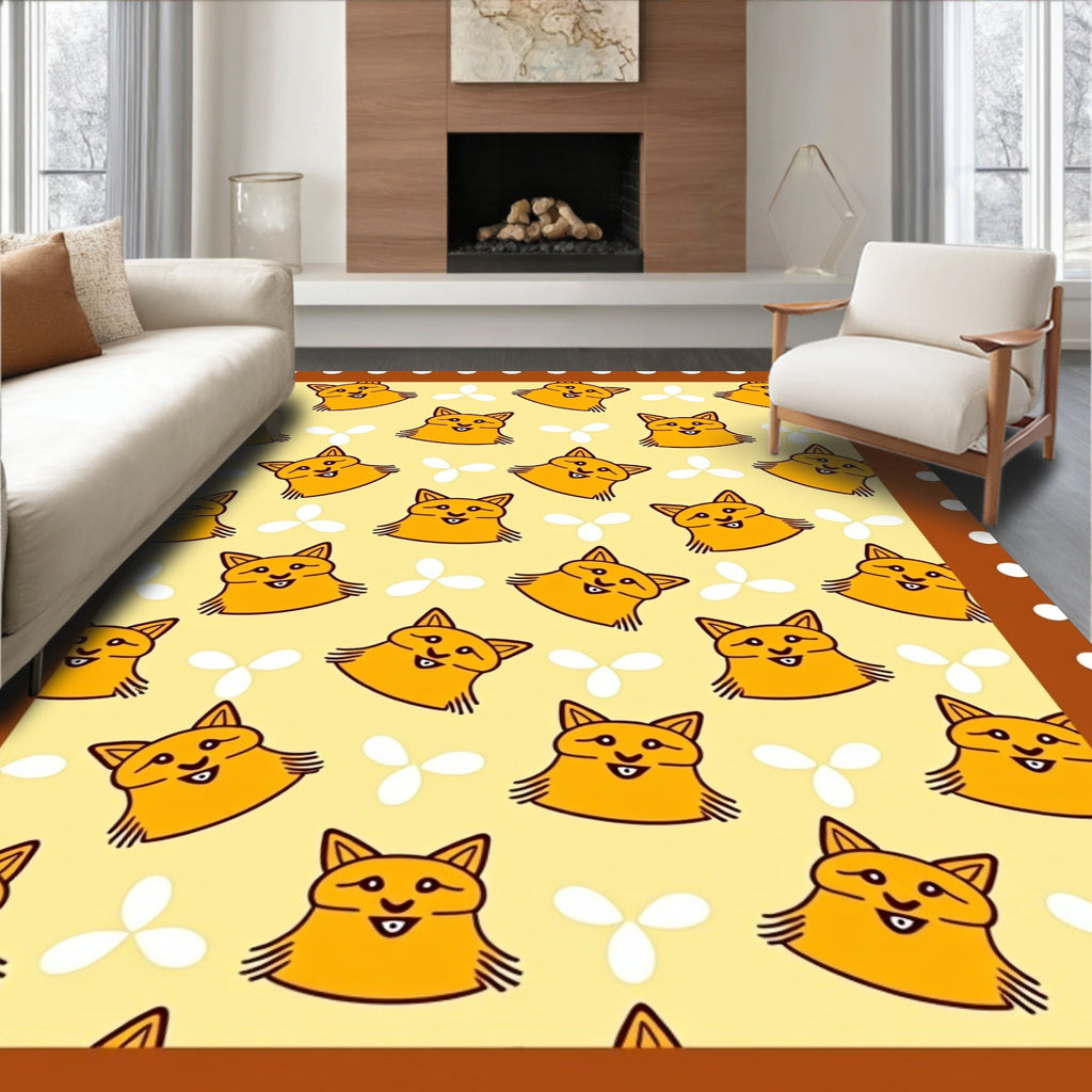 Cute Orange Fox Heads Repeating Pattern Rug