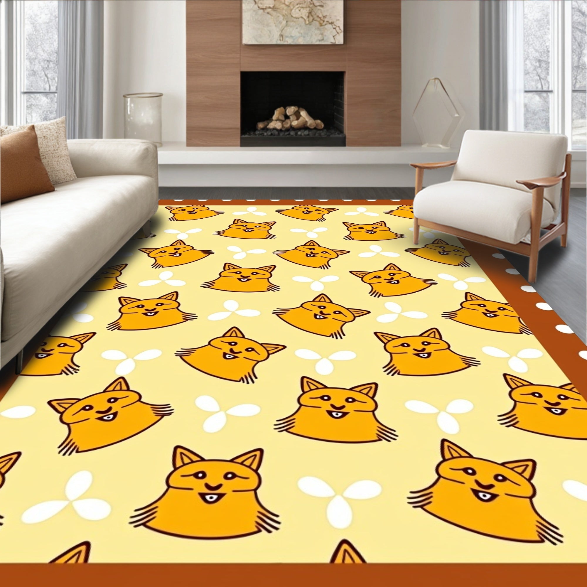 Cute Orange Fox Heads Repeating Pattern Rug