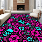 Hot Pink Turquoise Skull Floral Whimsy Rug