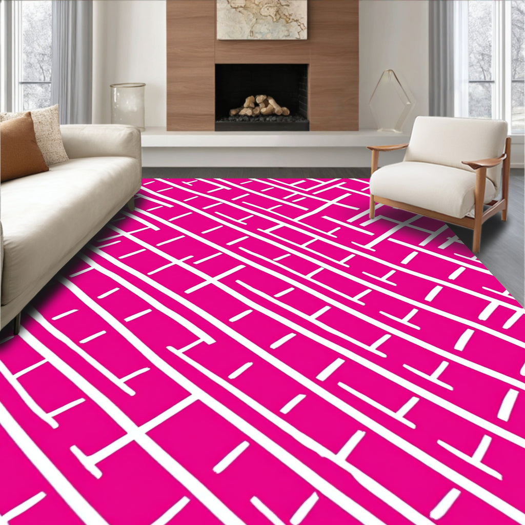 Hot Pink White Linear Intersecting Rug