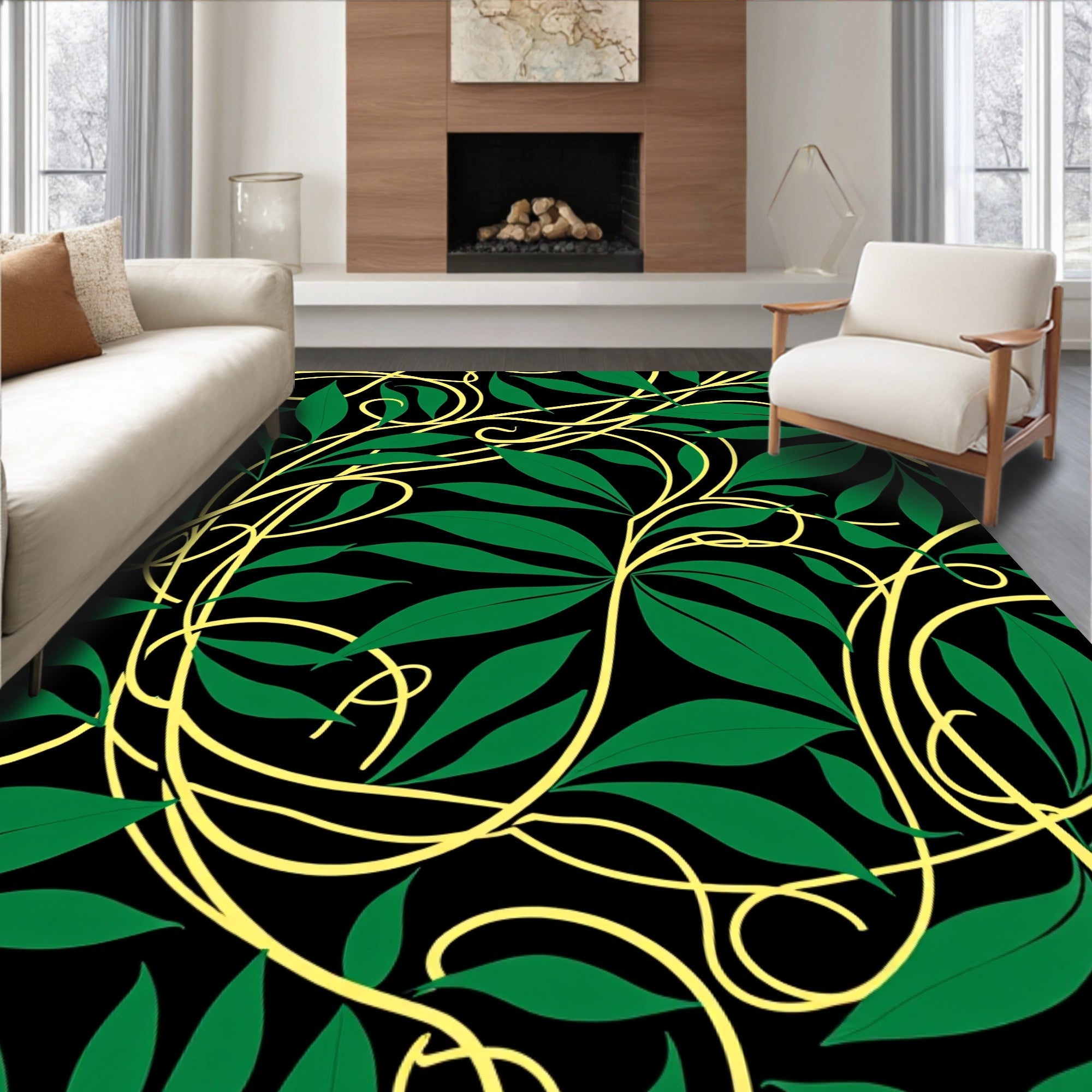Emerald Vines Yellow Swirl Rug