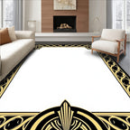 Ornate Black Gold Art Deco Border Rug