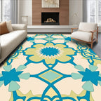 Teal Yellow Floral Garden Medallion Rug