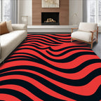 Bold Red Black Wave Rug
