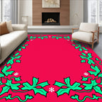 Crimson Holly Snowflakes Border Rug