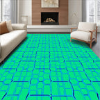 Cool Blue Green Geometric Grid Rug