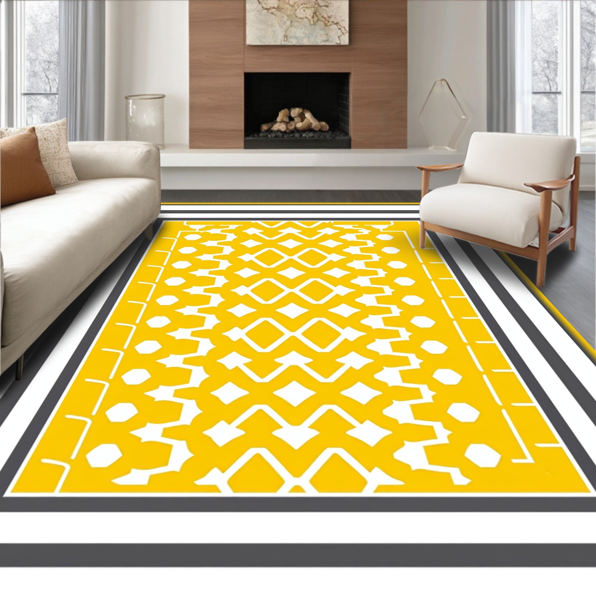 Golden Yellow Geometric Diamond Rug