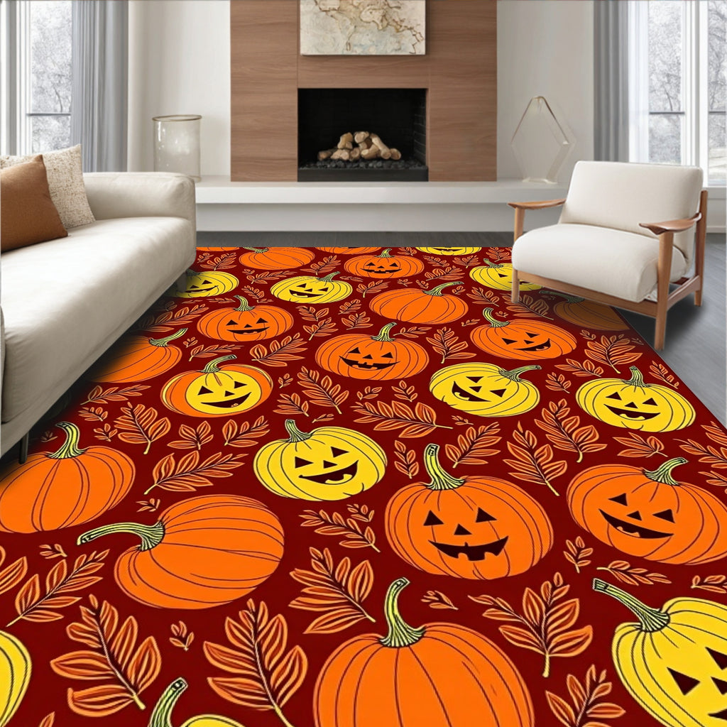 Autumn Jack O Lantern Pumpkin Foliage Rug