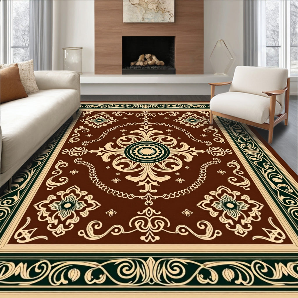 Brown and Cream Ornamental Medallion Rug