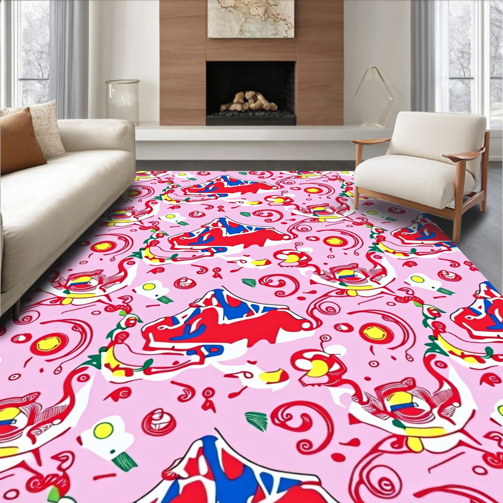 Whimsical Pink Abstract Mountain Landscape Rug