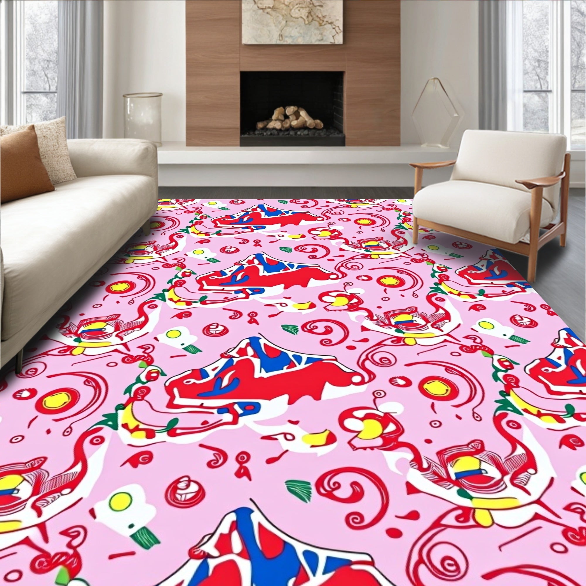 Whimsical Pink Abstract Mountain Landscape Rug