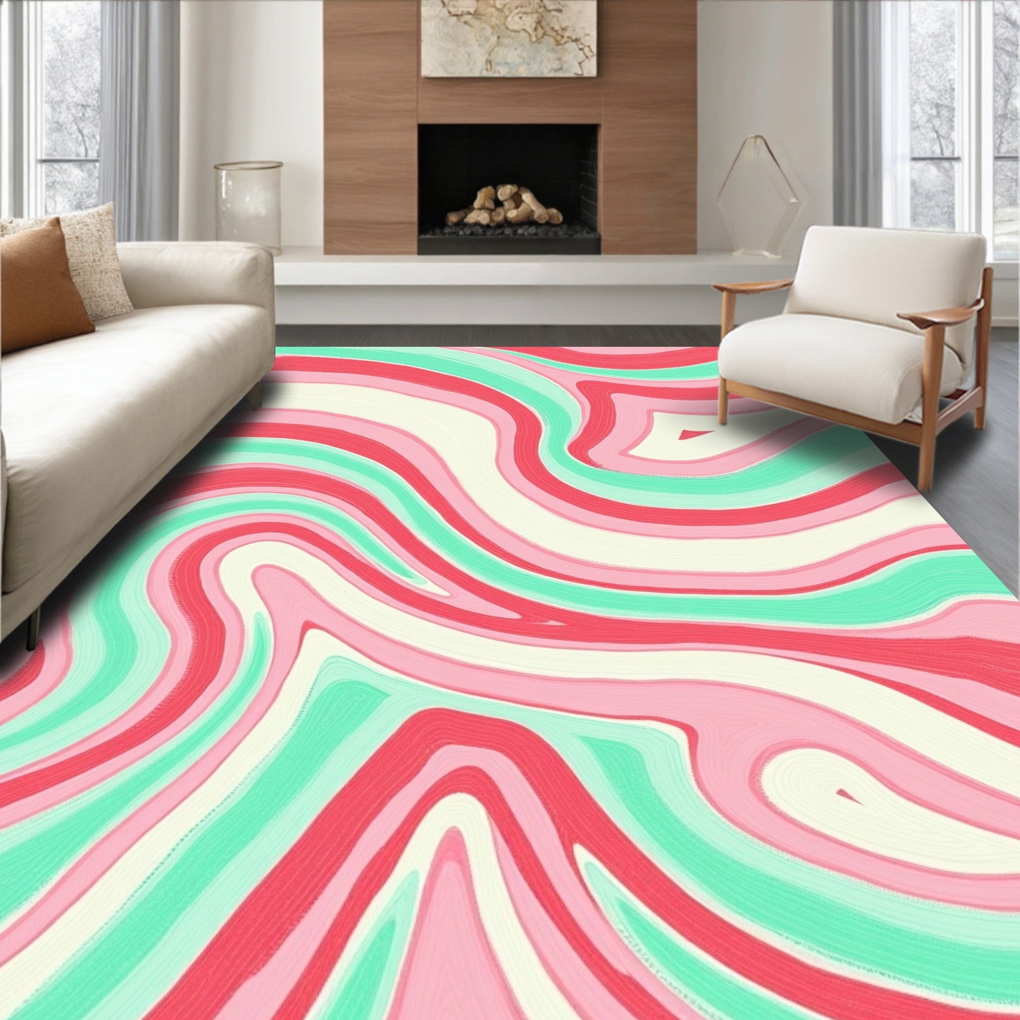 Coral Mint Swirl Abstract Swirl Rug