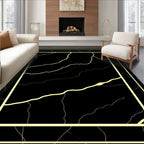 Golden Veined Black Marble Border Rug