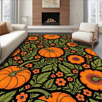 Orange Pumpkin Floral Black Garden Rug