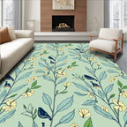 Pale Green Branch Bird Floral Rug