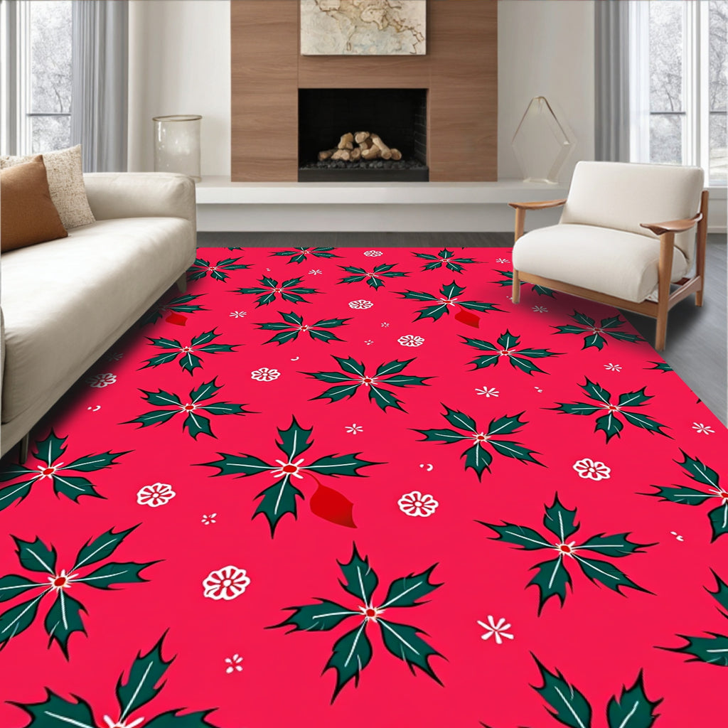 Christmas Holly Starburst Red Rug