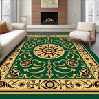 Antique Emerald Gold Floral Medallion Rug
