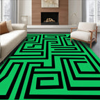 Green Black Maze Geometric Rug