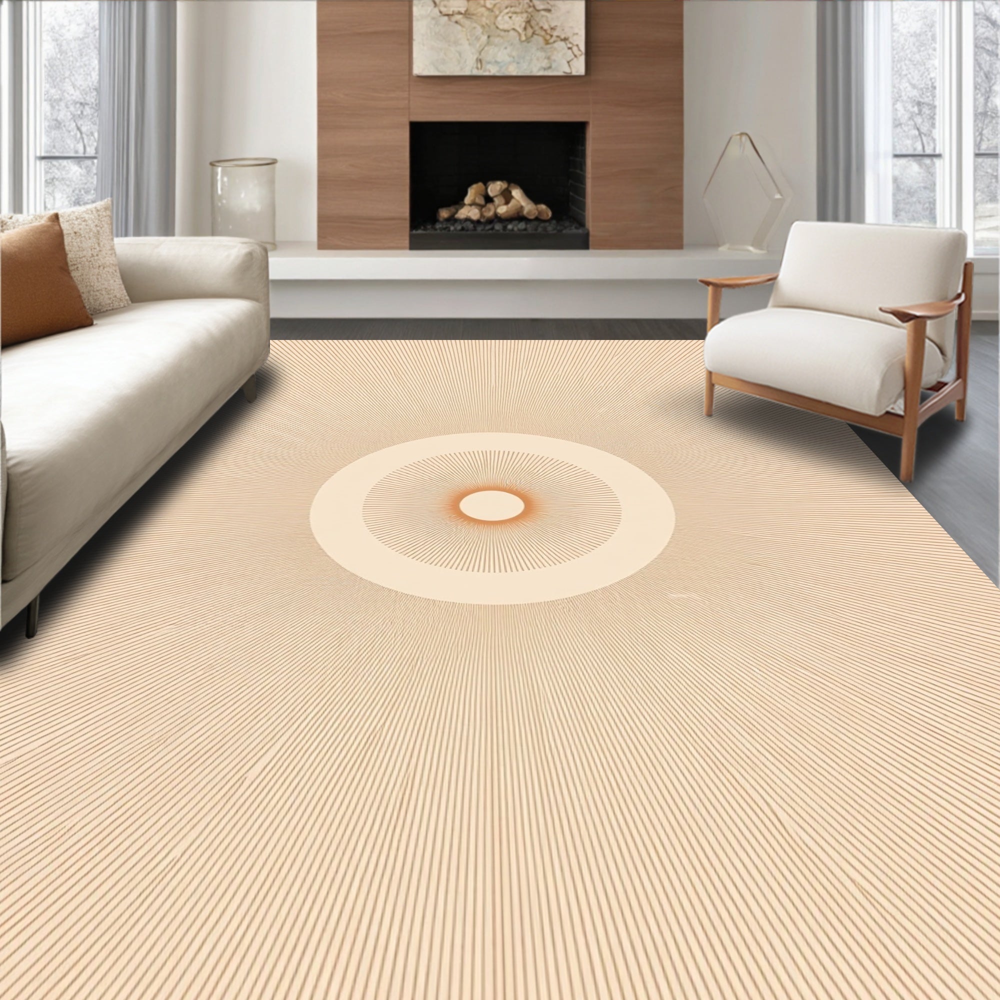 Ochre Sunburst Radial Lines Rug