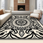Cream Black Sunburst Mandala Rug