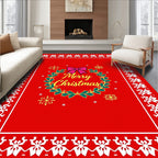 Red White Festive Holly Wreath Rug