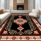 Bold Orange Black Geometric Medallion Art Rug
