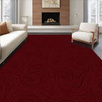 Dark Red Swirling Line Art Rug