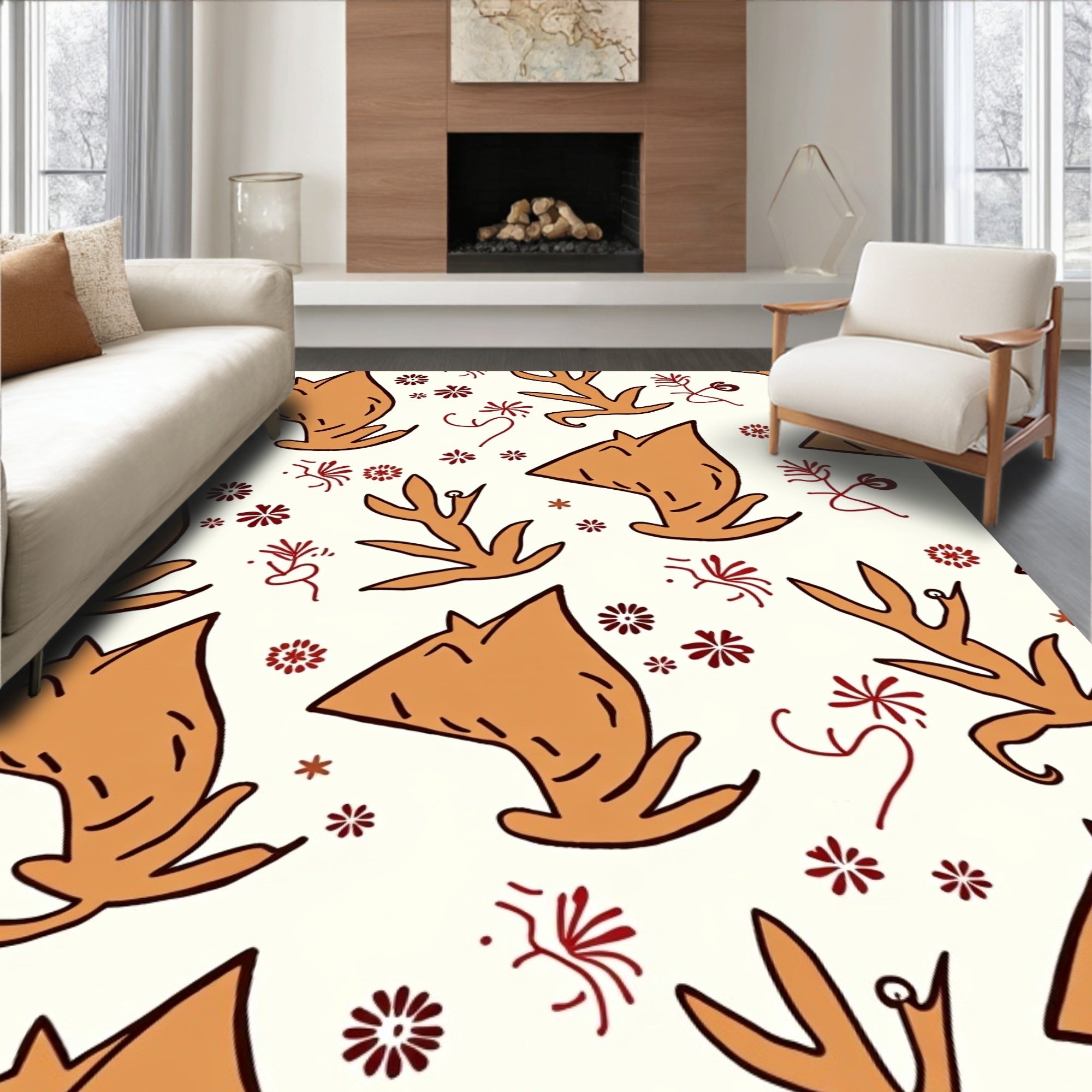 Terracotta Coral Branch Botanical Whimsy Rug