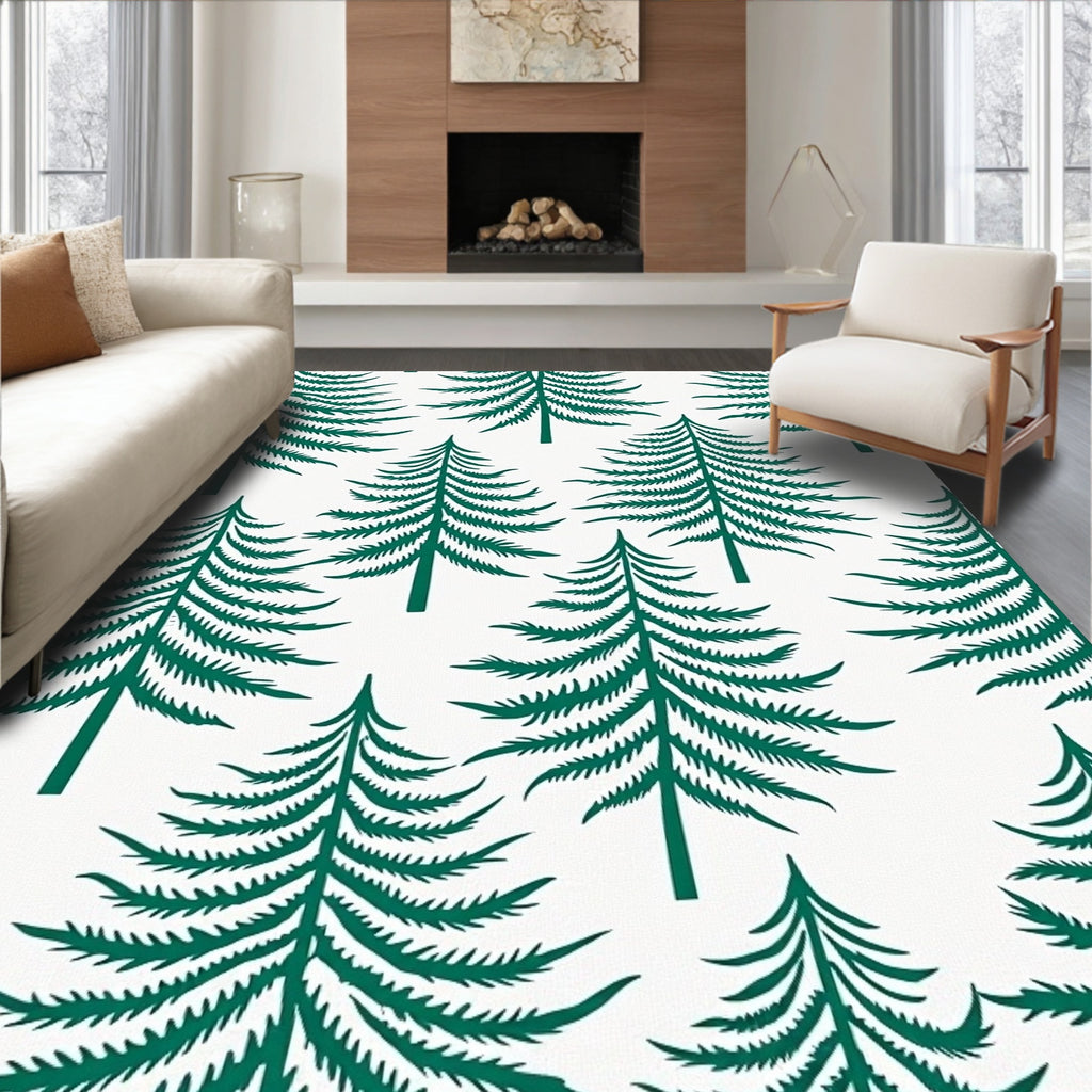 Emerald Green Pine Trees Repeating Pattern Rug