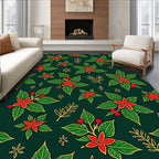 Holiday Poinsettia Red Green Gold Rug