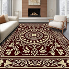 Maroon Cream Intricate Floral Medallion Rug