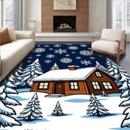 Cozy Winter Cabin Snowflake Scene Rug