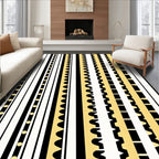 Black White Gold Geometric Stripe Rug