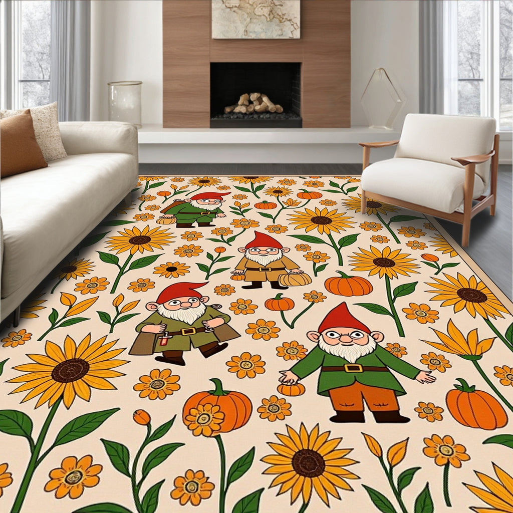 Autumn Gnomes and Sunflowers Field Rug