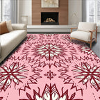 Crimson Floral Medallion Pink Background Rug