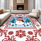 Festive Red Snowman Winter Scene Rug