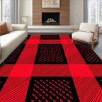 Bold Red Black Plaid Checkered Weave Rug