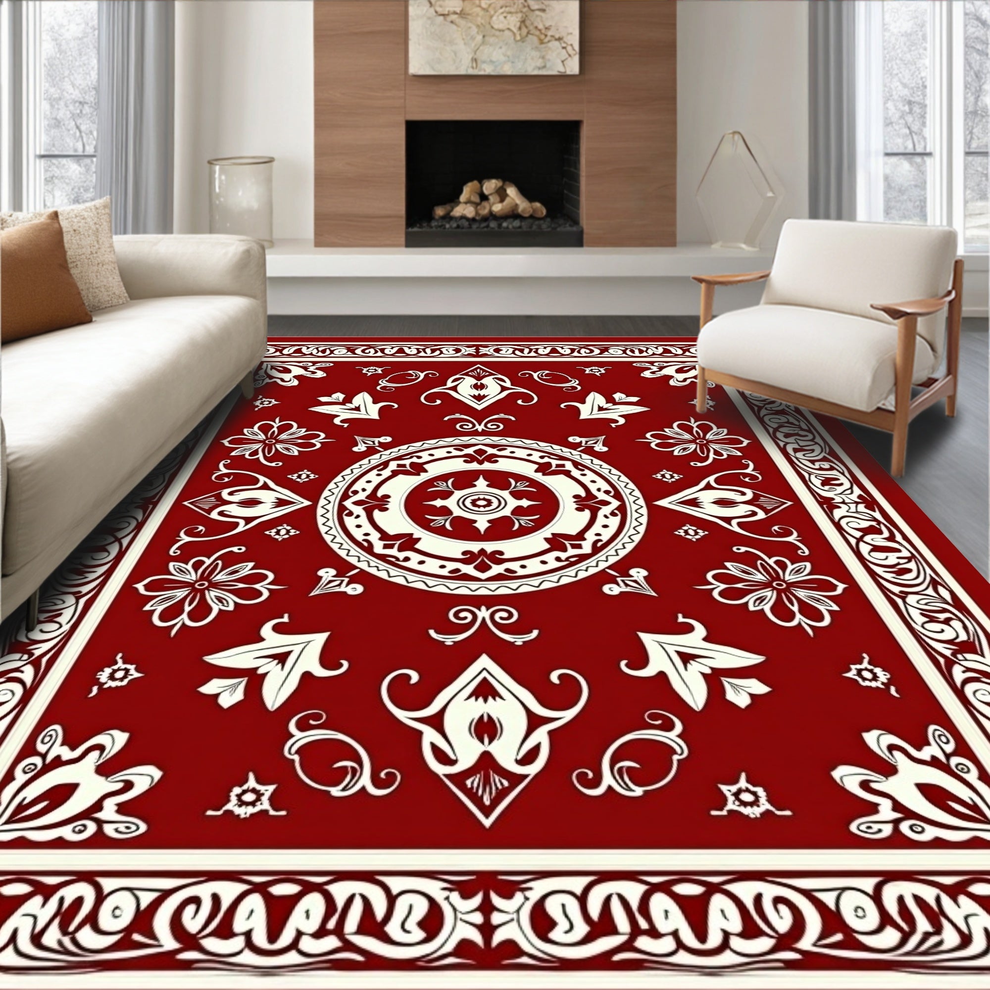 Classic Red Intricate Floral Medallion Rug