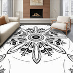 Black White Geometric Starburst Medallion Rug