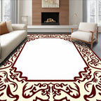 Crimson Floral Border Cream Background Rug
