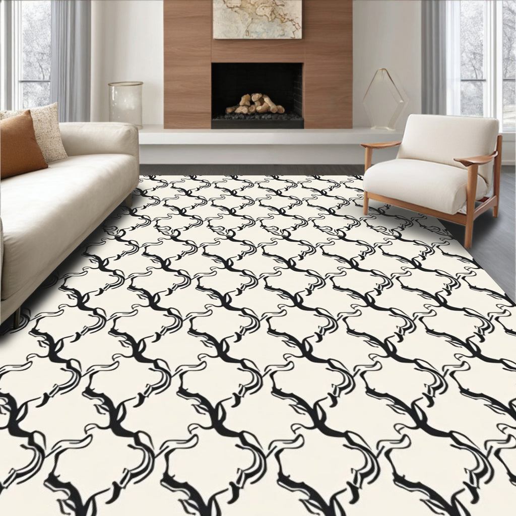 Monochromatic Ink Vine Lattice Rug