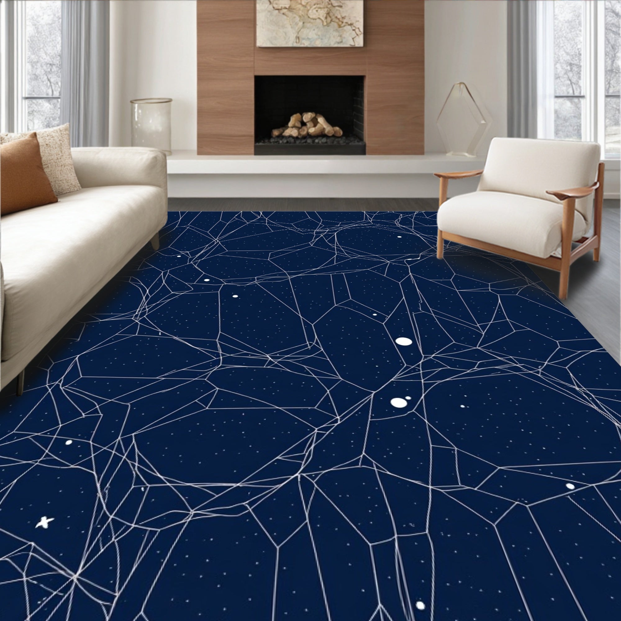 Navy Celestial Network Constellation Rug